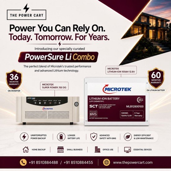 PowerSure Li Combo | Microtek 700 DG Home UPS + 12.8V 100Ah Lithium-ion Battery