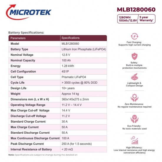 PowerSure Li Combo | Microtek 700 DG Home UPS + 12.8V 100Ah Lithium-ion Battery