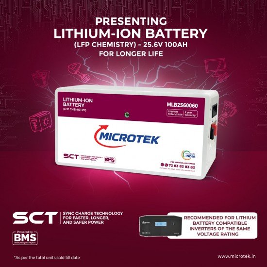 Microtek Lithium Battery 100Ah/25.6V for Home Inverter