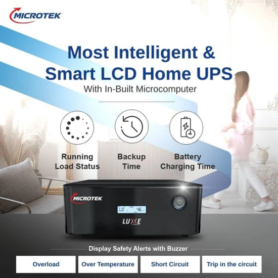 Microtek Luxe Inverter/UPS NEW 1000 12V SW with Microtek Lithium-Ion Battery 100Ah 12.8V (MLB1280060) for Home & Office