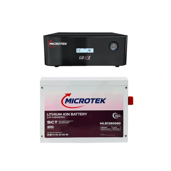 Microtek Luxe Inverter/UPS NEW 1000 12V SW with Microtek Lithium-Ion Battery 100Ah 12.8V (MLB1280060) for Home & Office