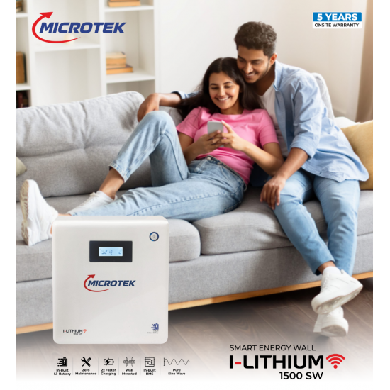 Microtek I-Lithium WiFi 1500SW Smart Energy Wall Inverter with In-Built Lithium Battery