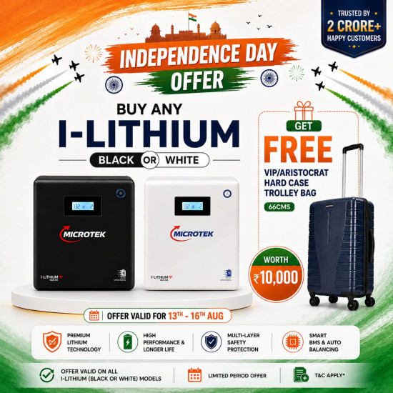 Microtek I-Lithium WiFi 1500SW (Dark Edition) Smart Energy Wall Inverter with In-Built Lithium Battery
